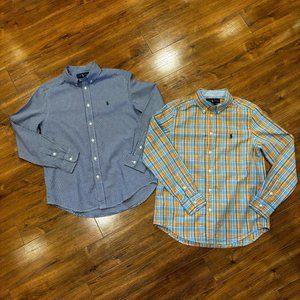 Boys Set of 2 Ralph Lauren Plaid Long Sleeved Dress Shirts L 14-16 100% Cotton